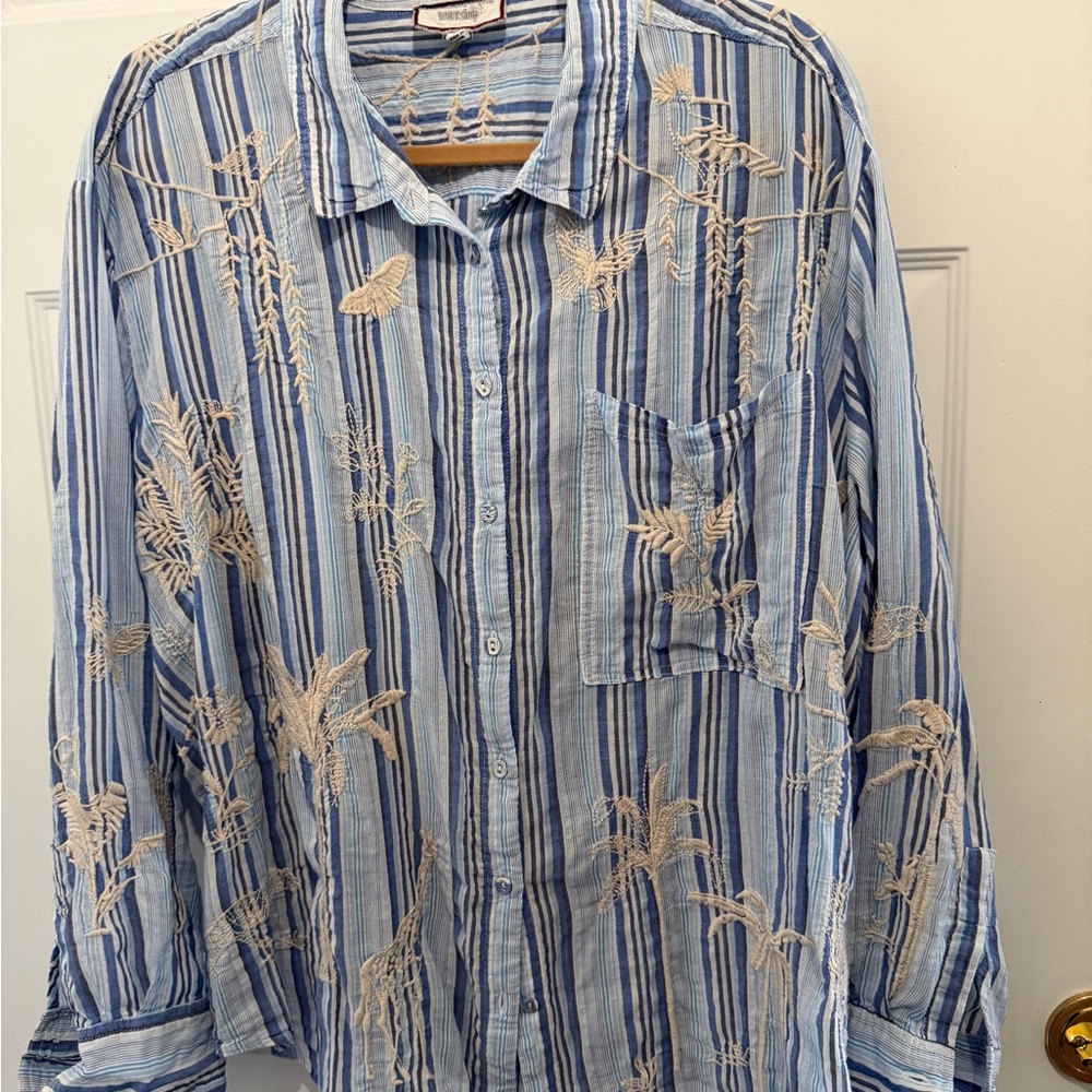 Johnny Was XL embroidered cotton blouse